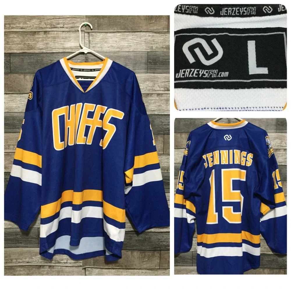 Chiefs Hockey Jersey Jennings #15 Men’s L Blue Yellow
